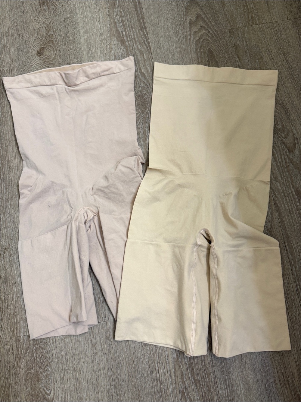 2 SPANX High-Waist Shaping Shorts in Light Beige and Blush